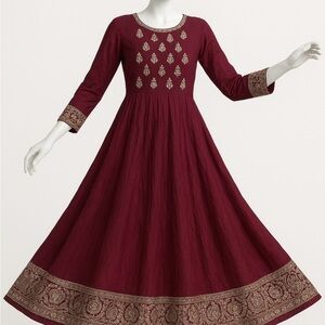 Elegant Maroon Anarkali Dress with silver zardozi Embroidery